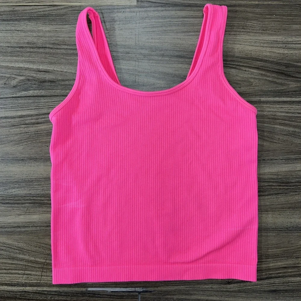 Hot Pink Large Compression Tank Top Athletic Summer Vibes Neon - Picture 2 of 4